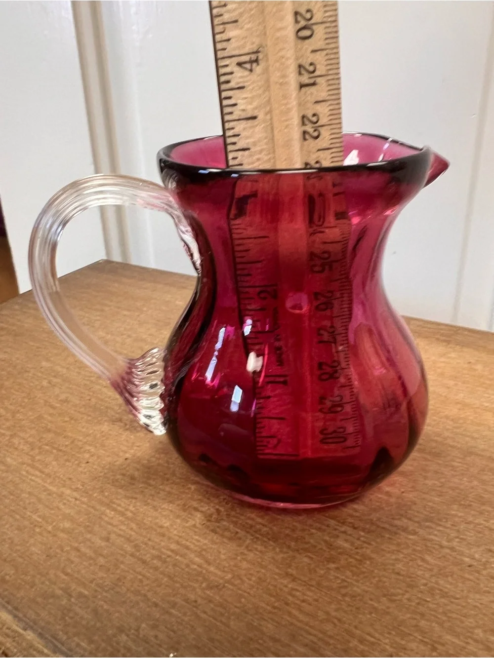 Cranberry Glass Creamer Pitcher with Clear Handle
